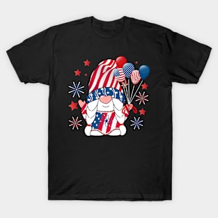 Gnomes 4th Of July Women Girls American Flag T-Shirt